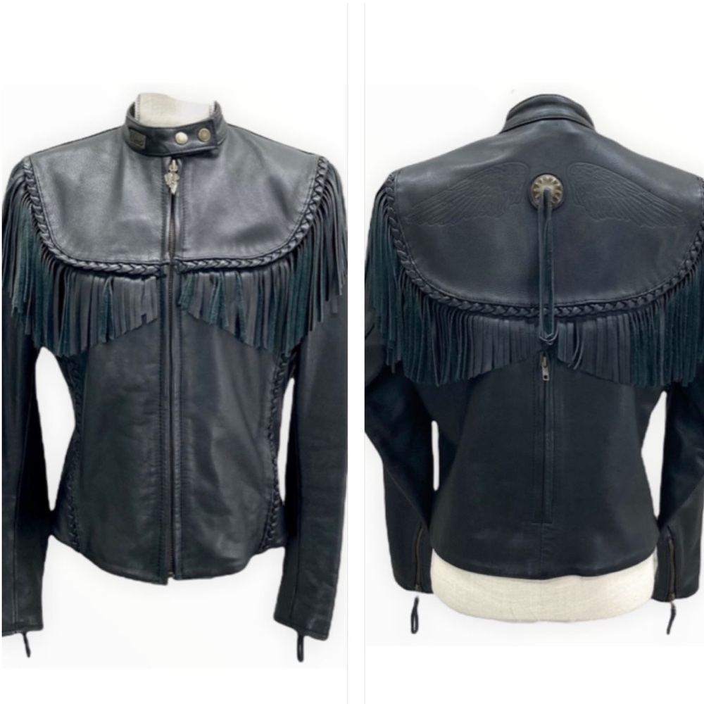 HARLEY-DAVIDSON Willie G Genuine Leather Women’s Black Fringe Jacket Sz Medium - Picture 3 of 16